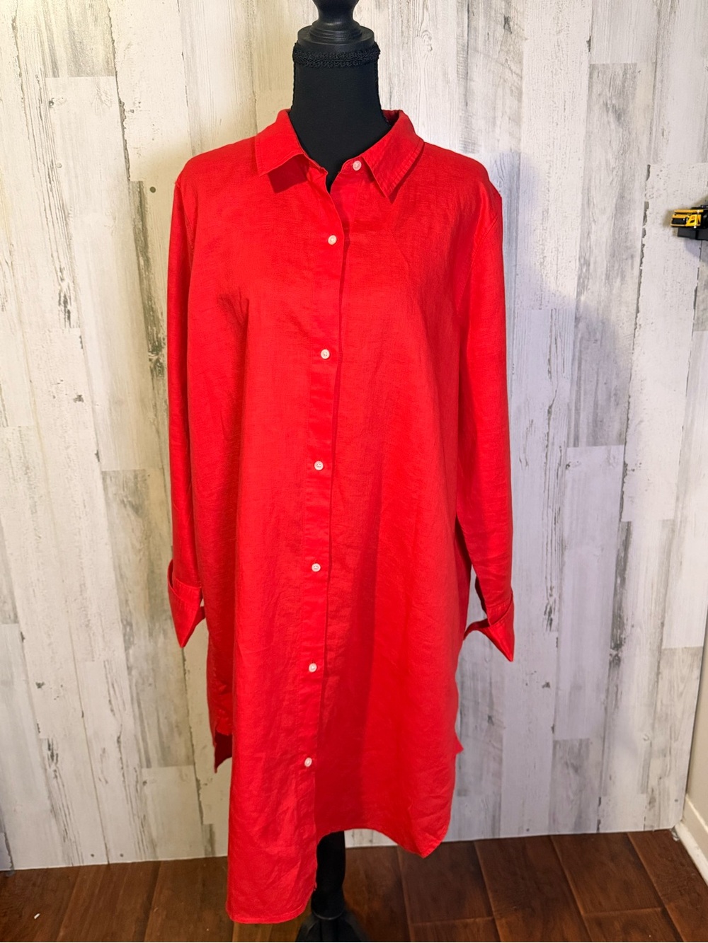 J.Crew Orange Red Linen Button-Down Long Shirt Dress Tunic Size XL - Picture 10 of 13